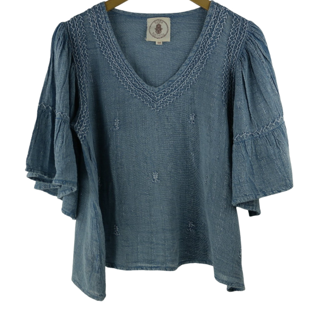 Anthropologie Muche Muchette Size S  Francesca Angel Sleeve Embroidered  Blouse